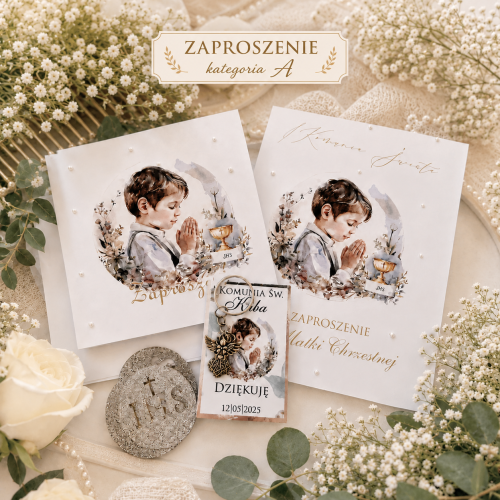 Zaproszenie komunijne z perełkami dla rodziców chrzestnych