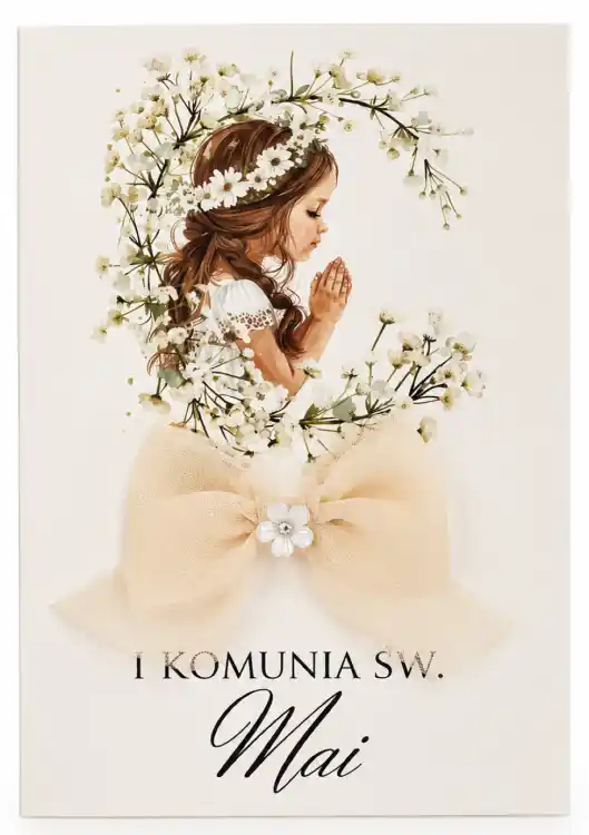 zaproszenie komunijne z kokardą szyfonową