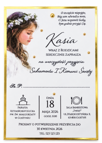 zaproszenie ze złotymi koralikami