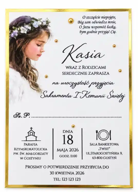 zaproszenie ze złotymi koralikami