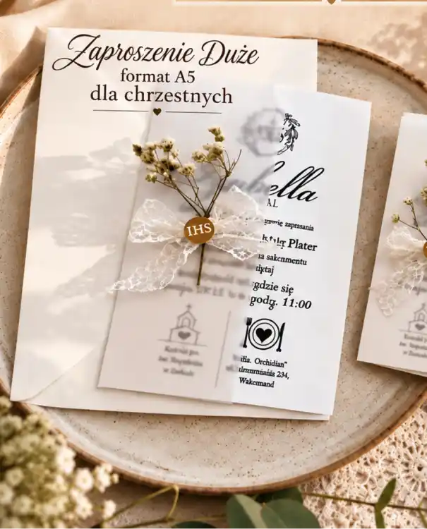 Zaproszenia z kalką dla chrzestnych
