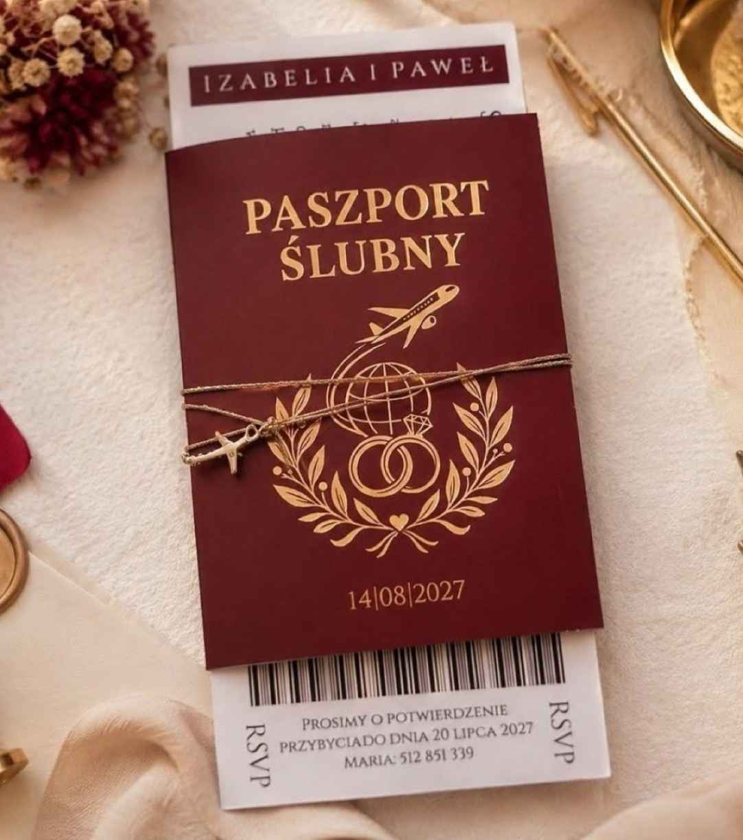 zaproszenie kokardka butelkowa zieleń